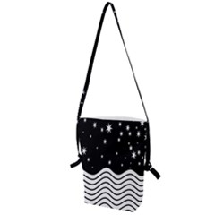 Black And White Waves And Stars Abstract Backdrop Clipart Folding Shoulder Bag