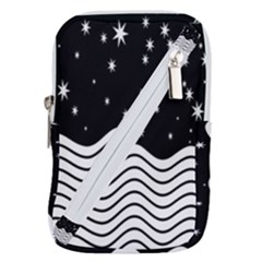 Black And White Waves And Stars Abstract Backdrop Clipart Belt Pouch Bag (large) by Hannah976