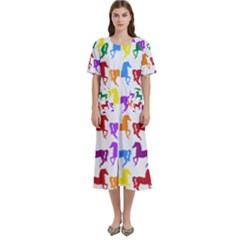 Colorful Horse Background Wallpaper Women s Cotton Short Sleeve Night Gown
