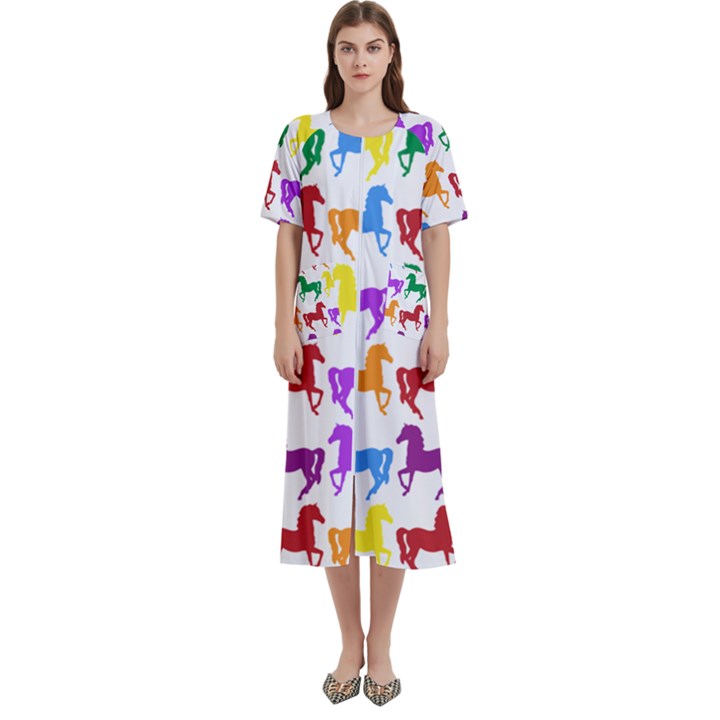 Colorful Horse Background Wallpaper Women s Cotton Short Sleeve Night Gown