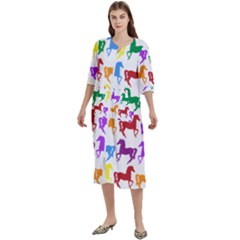 Colorful Horse Background Wallpaper Women s Cotton 3/4 Sleeve Night Gown