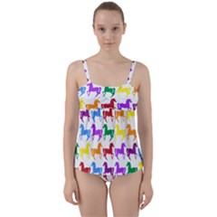 Colorful Horse Background Wallpaper Twist Front Tankini Set by Hannah976