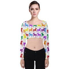 Colorful Horse Background Wallpaper Velvet Long Sleeve Crop Top