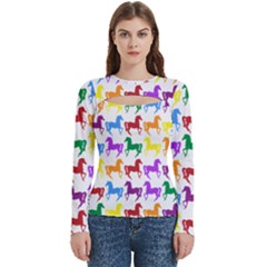 Colorful Horse Background Wallpaper Women s Cut Out Long Sleeve T-Shirt