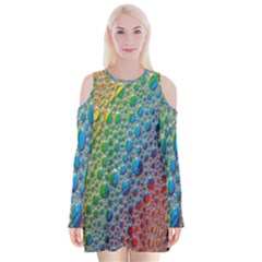 Bubbles Rainbow Colourful Colors Velvet Long Sleeve Shoulder Cutout Dress