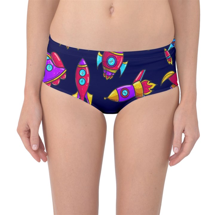 Space Patterns Mid-Waist Bikini Bottoms