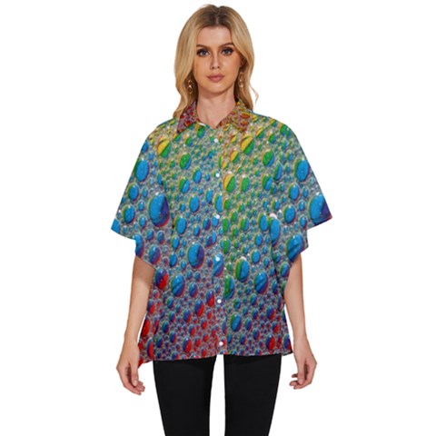 Bubbles Rainbow Colourful Colors Women s Batwing Button Up Shirt by Hannah976