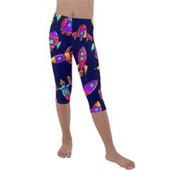 Space Patterns Kids  Lightweight Velour Capri Leggings 