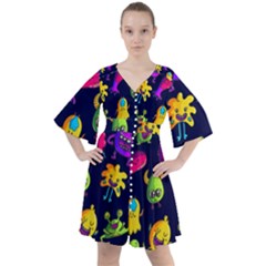 Space Patterns Boho Button Up Dress