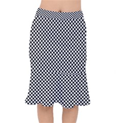 Black And White Checkerboard Background Board Checker Short Mermaid Skirt by Hannah976