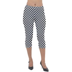 Black And White Checkerboard Background Board Checker Lightweight Velour Capri Leggings 