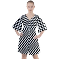 Black And White Checkerboard Background Board Checker Boho Button Up Dress by Hannah976