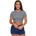 Black And White Checkerboard Background Board Checker Side Button Cropped T-Shirt View1