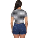 Black And White Checkerboard Background Board Checker Side Button Cropped T-Shirt View4
