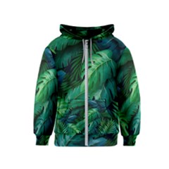 Tropical Green Leaves Background Kids  Zipper Hoodie by Hannah976