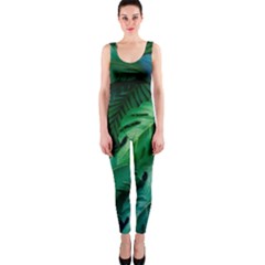 Tropical Green Leaves Background One Piece Catsuit