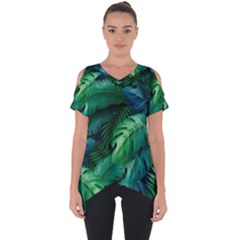 Tropical Green Leaves Background Cut Out Side Drop T-shirt by Hannah976