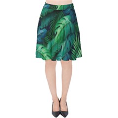 Tropical Green Leaves Background Velvet High Waist Skirt by Hannah976