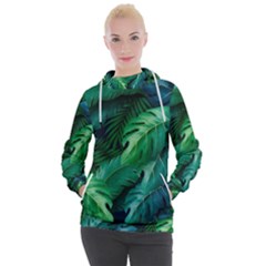 Tropical Green Leaves Background Women s Hooded Pullover by Hannah976