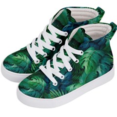 Tropical Green Leaves Background Kids  Hi-top Skate Sneakers by Hannah976