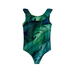 Tropical Green Leaves Background Kids  Frill Swimsuit by Hannah976