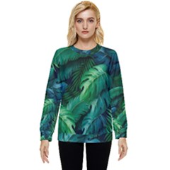 Tropical Green Leaves Background Hidden Pocket Sweatshirt by Hannah976