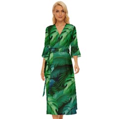 Tropical Green Leaves Background Midsummer Wrap Dress by Hannah976