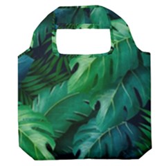 Tropical Green Leaves Background Premium Foldable Grocery Recycle Bag by Hannah976
