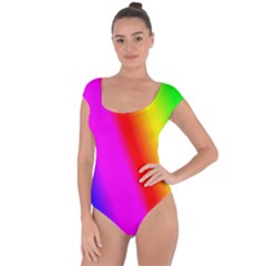 Multi Color Rainbow Background Short Sleeve Leotard 