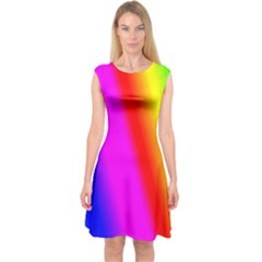 Multi Color Rainbow Background Capsleeve Midi Dress by Hannah976