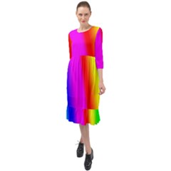 Multi Color Rainbow Background Ruffle End Midi Chiffon Dress