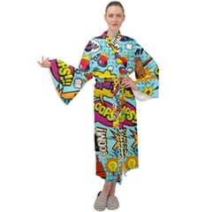 Comic Elements Colorful Seamless Pattern Maxi Velvet Kimono by Hannah976