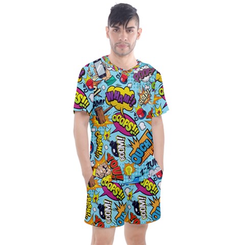 Comic Elements Colorful Seamless Pattern Men s Mesh T-shirt And Shorts Set by Hannah976