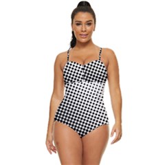 Background-wallpaper-texture-lines Dot Dots Black White Retro Full Coverage Swimsuit by Hannah976