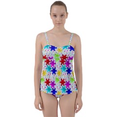 Snowflake Pattern Repeated Twist Front Tankini Set by Hannah976