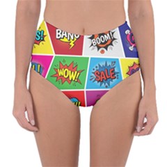 Pop Art Comic Vector Speech Cartoon Bubbles Popart Style With Humor Text Boom Bang Bubbling Expressi Reversible High-waist Bikini Bottoms by Hannah976