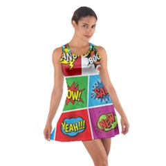 Pop Art Comic Vector Speech Cartoon Bubbles Popart Style With Humor Text Boom Bang Bubbling Expressi Cotton Racerback Dress by Hannah976