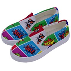 Pop Art Comic Vector Speech Cartoon Bubbles Popart Style With Humor Text Boom Bang Bubbling Expressi Kids  Canvas Slip Ons by Hannah976