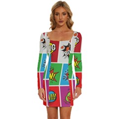 Pop Art Comic Vector Speech Cartoon Bubbles Popart Style With Humor Text Boom Bang Bubbling Expressi Long Sleeve Square Neck Bodycon Velvet Dress by Hannah976