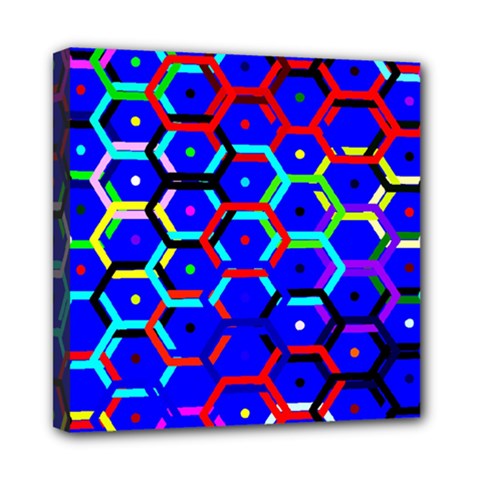 Blue Bee Hive Pattern Mini Canvas 8  X 8  (stretched) by Hannah976