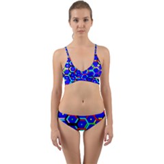 Blue Bee Hive Pattern Wrap Around Bikini Set by Hannah976