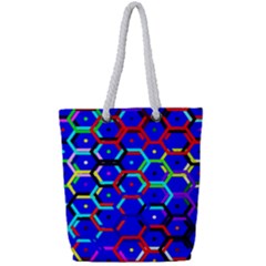 Blue Bee Hive Pattern Full Print Rope Handle Tote (small) by Hannah976