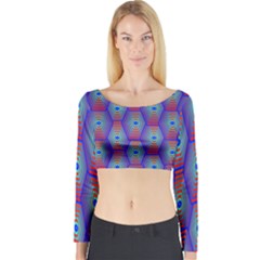 Red Blue Bee Hive Pattern Long Sleeve Crop Top by Hannah976