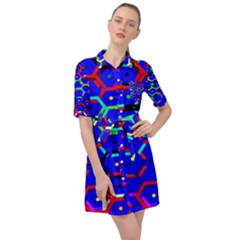 Blue Bee Hive Pattern Belted Shirt Dress by Hannah976
