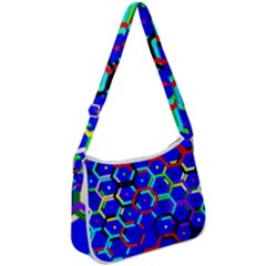 Blue Bee Hive Pattern Zip Up Shoulder Bag