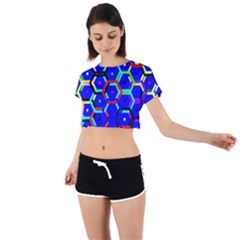Blue Bee Hive Pattern Tie Back Short Sleeve Crop T-shirt by Hannah976