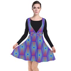 Red Blue Bee Hive Pattern Plunge Pinafore Dress by Hannah976