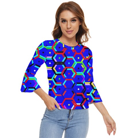 Blue Bee Hive Pattern Bell Sleeve Top by Hannah976