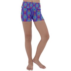 Red Blue Bee Hive Pattern Kids  Lightweight Velour Yoga Shorts