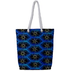 Blue Bee Hive Pattern Full Print Rope Handle Tote (small) by Hannah976